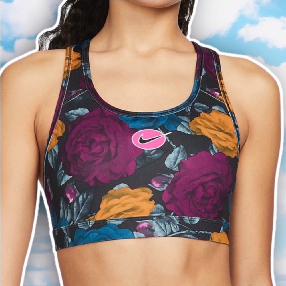 NWT NIKE Swoosh Icon Clash Medium Support Sports Bra Floral Fitness Exercise Gym